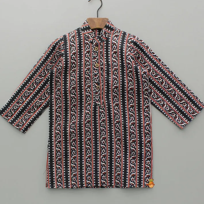 Hot Black Printed Kurta And Jacket With Pyjama BOY Indian Ethnic Wear | Ethnic Sets