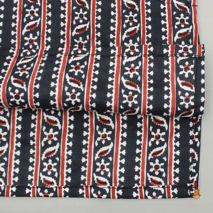 Hot Black Printed Kurta And Jacket With Pyjama BOY Indian Ethnic Wear | Ethnic Sets