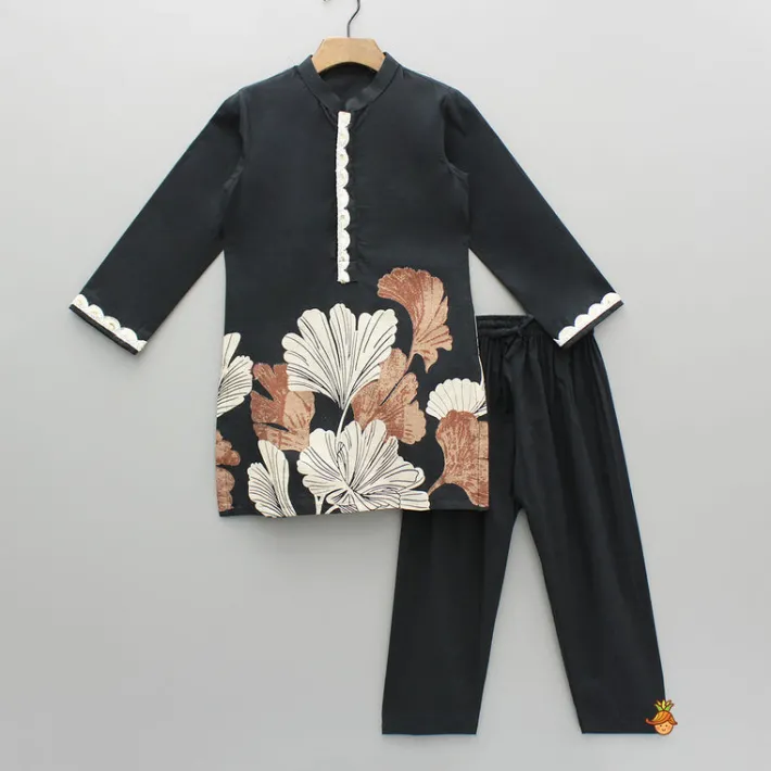Fashion Black Printed Kurta And Pyjama BOY Twinning Sets | Indian Ethnic Wear