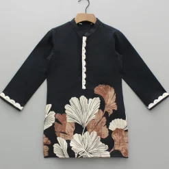 Fashion Black Printed Kurta And Pyjama BOY Twinning Sets | Indian Ethnic Wear