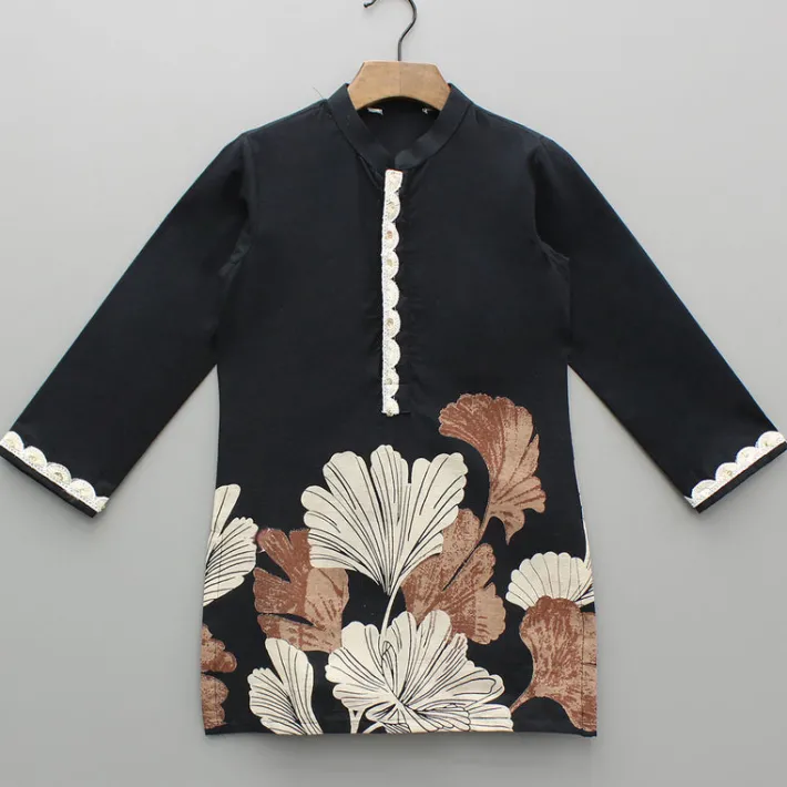 Fashion Black Printed Kurta And Pyjama BOY Twinning Sets | Indian Ethnic Wear