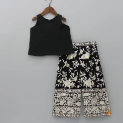 Outlet Black Top With Pom Poms Detailed Embroidered Cape And Palazzo Ethnic Wear | Palazzos & Shararas
