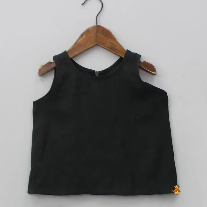 Outlet Black Top With Pom Poms Detailed Embroidered Cape And Palazzo Ethnic Wear | Palazzos & Shararas