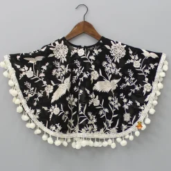 Outlet Black Top With Pom Poms Detailed Embroidered Cape And Palazzo Ethnic Wear | Palazzos & Shararas