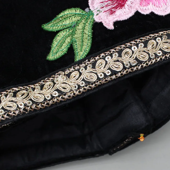 Fashion Black Velvet Embroidered Lace Detailed Strap Top With Cape And Lehenga Ethnic Wear | Lehengas & Ghagras