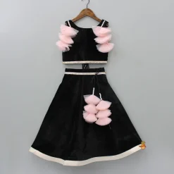 Outlet Black Velvet Top And Lehenga With Frilly Pink Dupatta Ethnic Wear | Lehengas & Ghagras