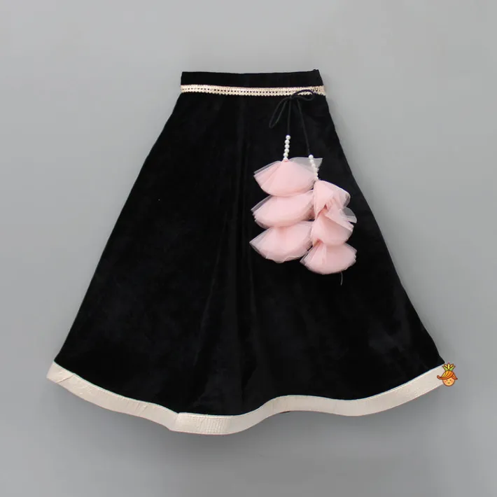 Outlet Black Velvet Top And Lehenga With Frilly Pink Dupatta Ethnic Wear | Lehengas & Ghagras