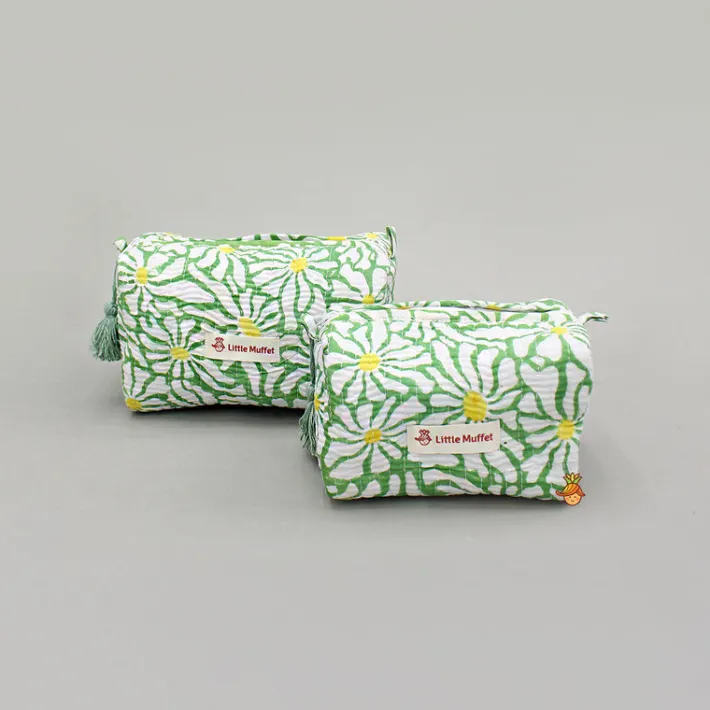 Best Block Printed Green Pouch Bags - Set Of 2 Bags