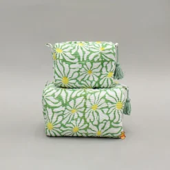 Best Block Printed Green Pouch Bags - Set Of 2 Bags