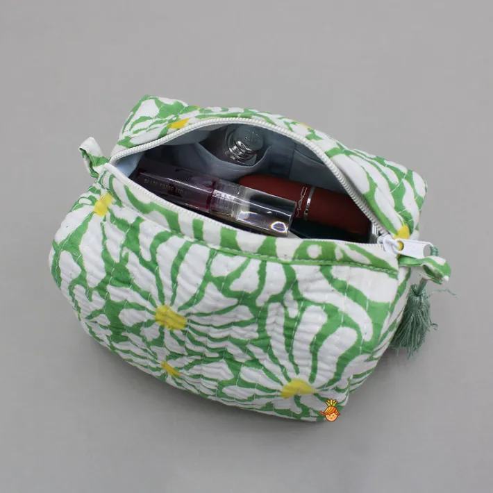 Best Block Printed Green Pouch Bags - Set Of 2 Bags