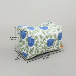 Clearance Block-Printed Blue Pouch Bags ? Set Of 2 Bags