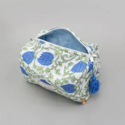 Clearance Block-Printed Blue Pouch Bags ? Set Of 2 Bags