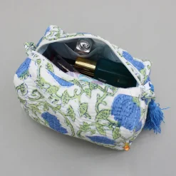 Clearance Block-Printed Blue Pouch Bags ? Set Of 2 Bags
