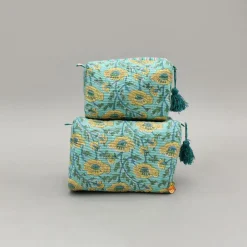 Online Blooming Flowers Block-Printed Pouch Bags - Set Of 2 Bags
