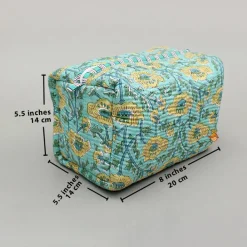 Online Blooming Flowers Block-Printed Pouch Bags - Set Of 2 Bags