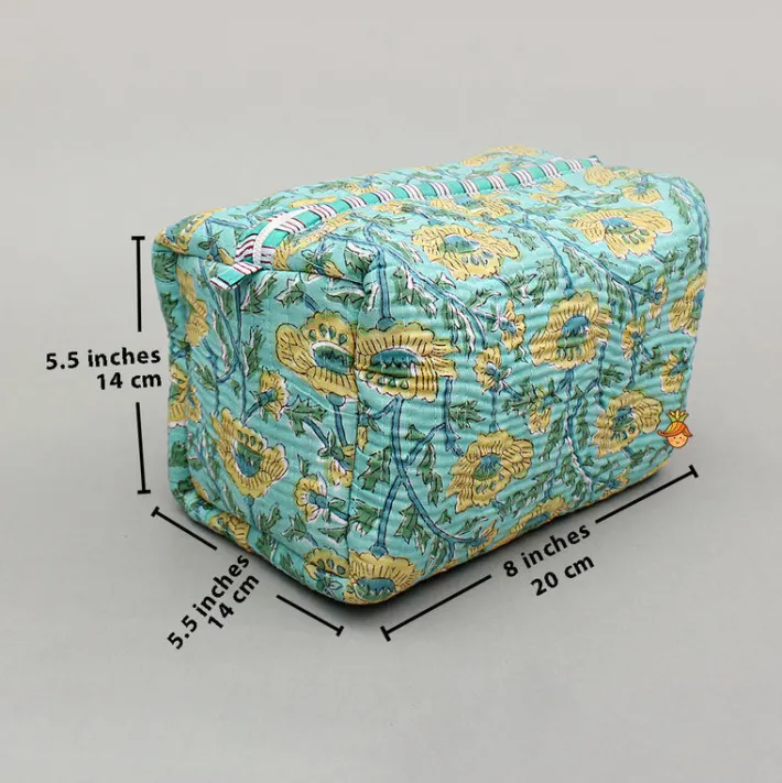 Online Blooming Flowers Block-Printed Pouch Bags - Set Of 2 Bags