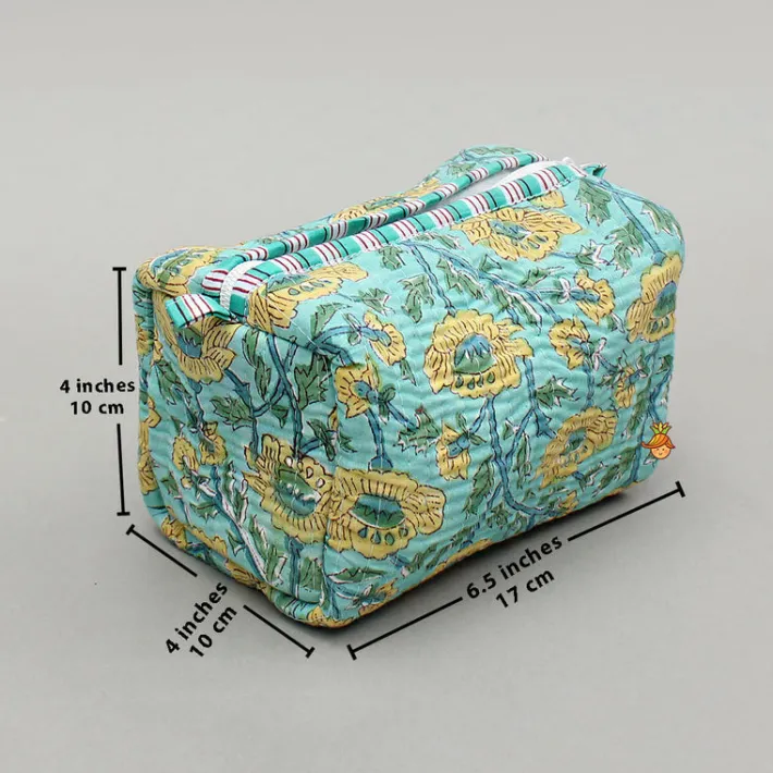 Online Blooming Flowers Block-Printed Pouch Bags - Set Of 2 Bags