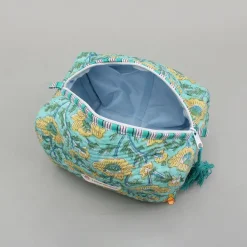 Online Blooming Flowers Block-Printed Pouch Bags - Set Of 2 Bags