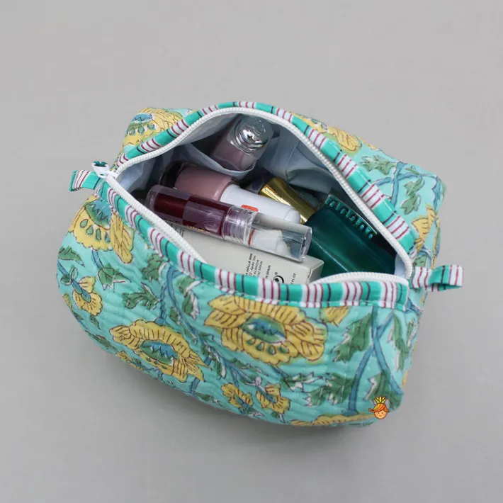 Online Blooming Flowers Block-Printed Pouch Bags - Set Of 2 Bags