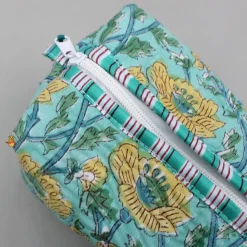 Online Blooming Flowers Block-Printed Pouch Bags - Set Of 2 Bags