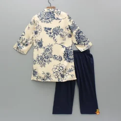 Outlet Blue And White Floral Print Kurta And Pyjama BOY Indian Ethnic Wear | Ethnic Sets