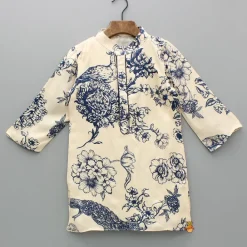 Outlet Blue And White Floral Print Kurta And Pyjama BOY Indian Ethnic Wear | Ethnic Sets