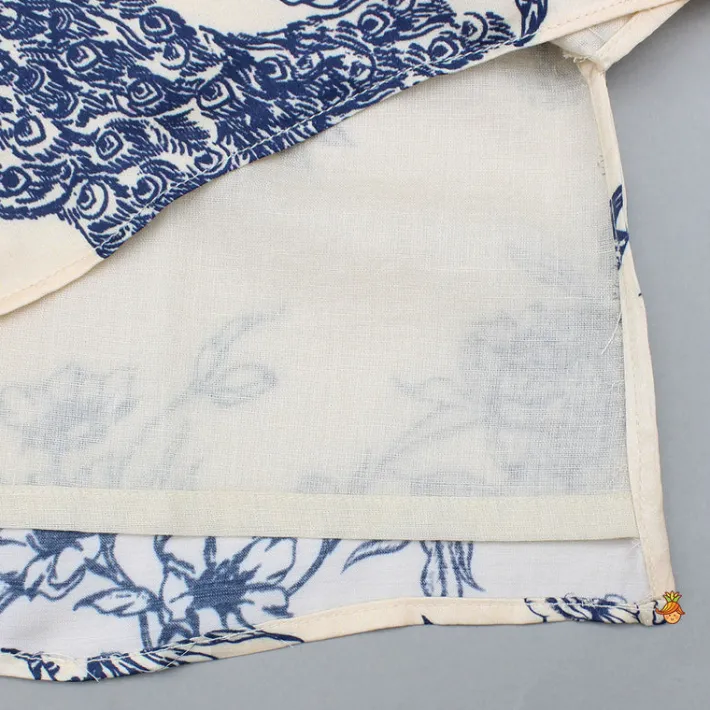 Outlet Blue And White Floral Print Kurta And Pyjama BOY Indian Ethnic Wear | Ethnic Sets
