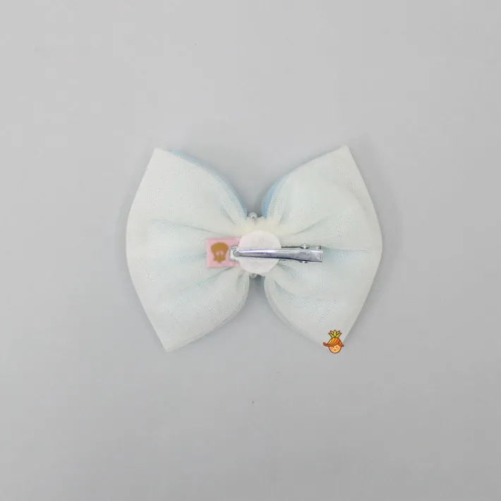 Discount Blue And White Net Dual Bowie Hair Clip Hair Accessories | Hair Clips