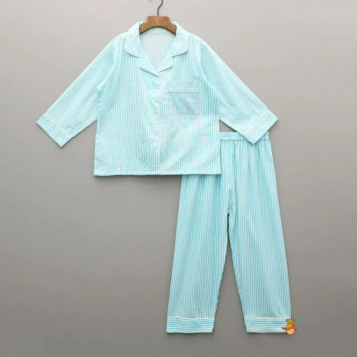 Hot Blue And White Striped Notch Collar Sleepwear BOY Sleep Wear | Sleepwear