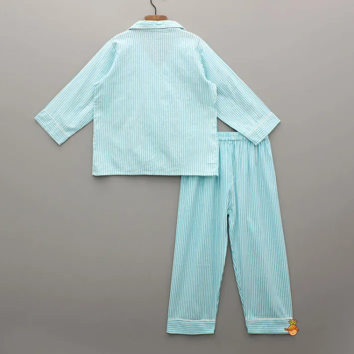 Hot Blue And White Striped Notch Collar Sleepwear BOY Sleep Wear | Sleepwear