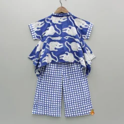 Outlet Blue Asymmetric Printed Top With Palazzo And Matching Necklace Ethnic Wear | Palazzos & Shararas