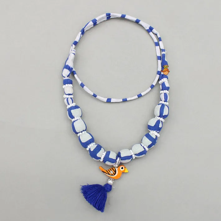 Outlet Blue Asymmetric Printed Top With Palazzo And Matching Necklace Ethnic Wear | Palazzos & Shararas