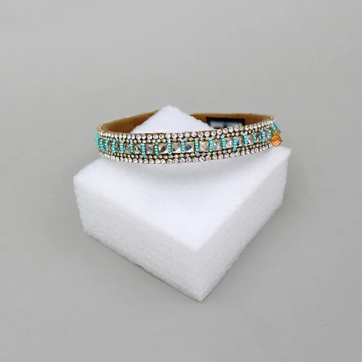 Fashion Blue Beads And Artificial Stones Embellished Hairband Hair Accessories | Hair Bands