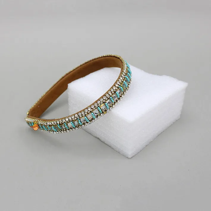 Fashion Blue Beads And Artificial Stones Embellished Hairband Hair Accessories | Hair Bands