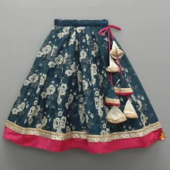 Clearance Blue Chanderi Printed Wrap Top And Lehenga Ethnic Wear | Lehengas & Ghagras