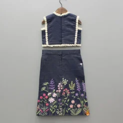 Fashion Blue Denim Embroidered Top And Stylish Skirt Dresses & Sets | Sets