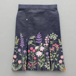 Fashion Blue Denim Embroidered Top And Stylish Skirt Dresses & Sets | Sets
