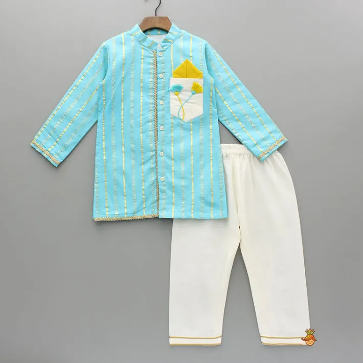 Outlet Blue Embellished Kurta And Pyjama BOY Twinning Sets | Indian Ethnic Wear