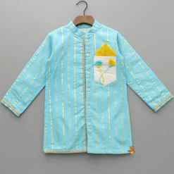 Outlet Blue Embellished Kurta And Pyjama BOY Twinning Sets | Indian Ethnic Wear