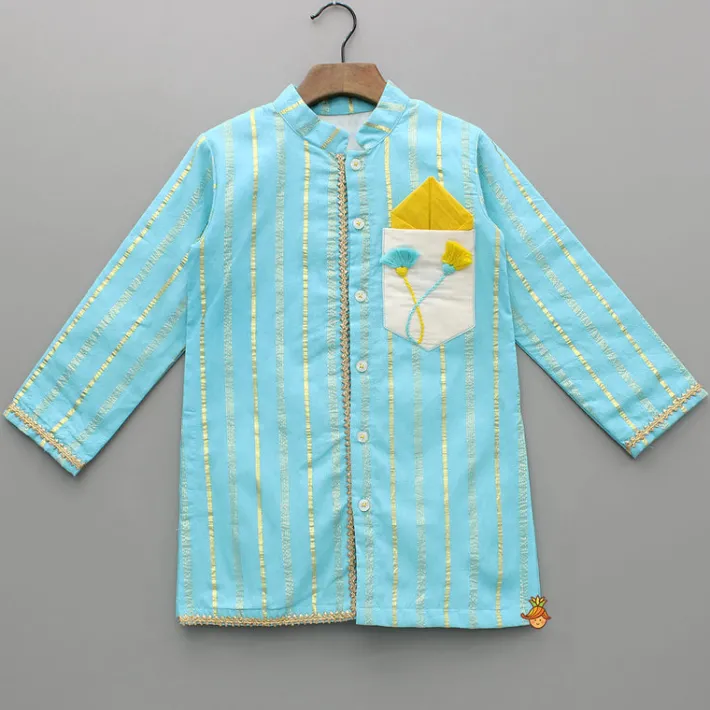 Outlet Blue Embellished Kurta And Pyjama BOY Twinning Sets | Indian Ethnic Wear