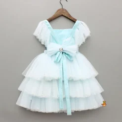 Hot Blue Embellished Strappy Back Tie Up Frilly Layered Dress And Matching Hairclip Dresses & Sets | Dresses