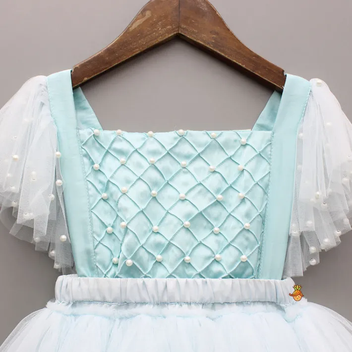 Hot Blue Embellished Strappy Back Tie Up Frilly Layered Dress And Matching Hairclip Dresses & Sets | Dresses