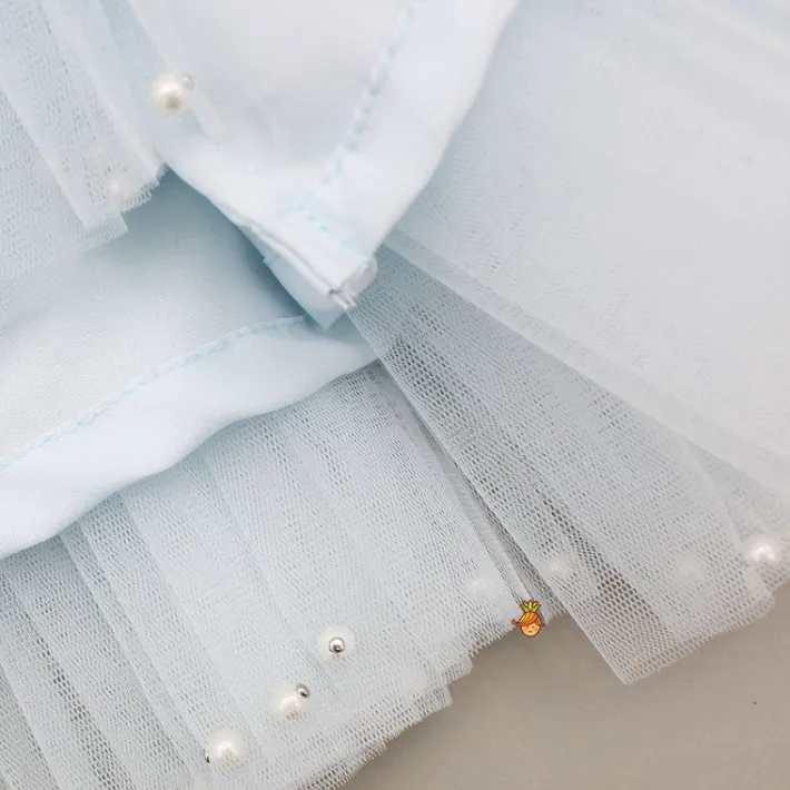 Hot Blue Embellished Strappy Back Tie Up Frilly Layered Dress And Matching Hairclip Dresses & Sets | Dresses