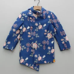 Fashion Blue Embroidered Asymmetric Sherwani And Pyjama BOY Indian Ethnic Wear | Sherwani Sets