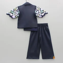 Fashion Blue Embroidered Blazer Jacket Style Top And Pant Dresses & Sets | Sets