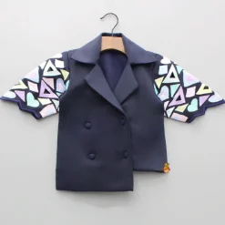 Fashion Blue Embroidered Blazer Jacket Style Top And Pant Dresses & Sets | Sets