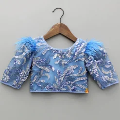 Hot Blue Embroidered Embellished Top And Lehenga Ethnic Wear | Lehengas & Ghagras
