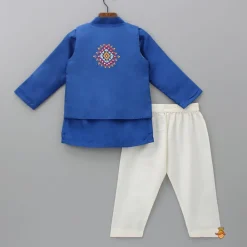 Hot Blue Embroidered Jacket With Kurta And Pyjama BOY Indian Ethnic Wear | Ethnic Sets