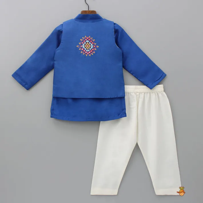 Hot Blue Embroidered Jacket With Kurta And Pyjama BOY Indian Ethnic Wear | Ethnic Sets