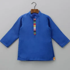 Hot Blue Embroidered Jacket With Kurta And Pyjama BOY Indian Ethnic Wear | Ethnic Sets